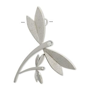 Focal, glass rhinestone and stainless steel, clear, 35x30mm double dragonfly. Sold individually.