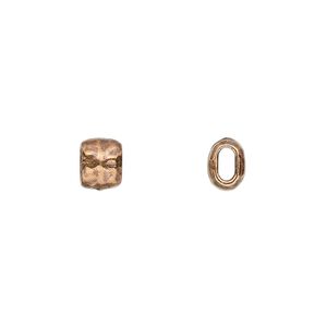 Bead, TierraCast&reg;, antique copper-plated pewter (tin-based alloy), 7x5.5mm flattened hammered barrel. Sold per pkg of 20.