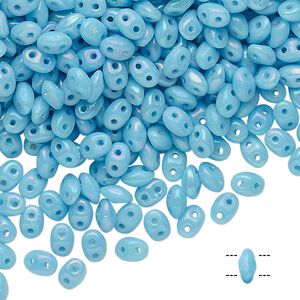 Bead, Preciosa Twin&trade;, Pressed Twin, Czech pressed glass, opaque rainbow turquoise blue, 5x2.5mm oval with (2) 0.7-0.8mm holes. Sold per 250-gram pkg.