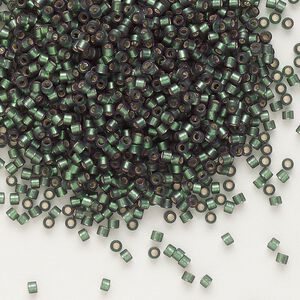 Seed bead, Delica&reg; 1pkg7.5g glass, #11 round, translucent semi-matte silver-lined leaf green / outside dyed (DB-0690)