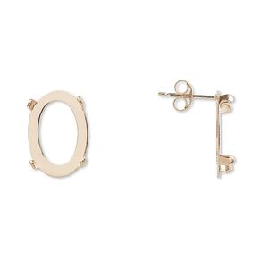 Earstud 1pkg2 Cab-Tite&trade; 14Kt gold, 14x10mm oval 4-prong setting / earnuts, 1 pair