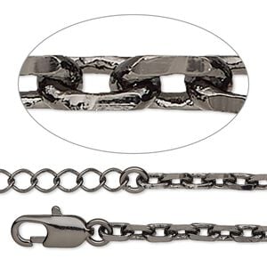 Chain 1pkg1 gunmetal-plated cable, 4mm / lobster claw clasp, brass 36 inch