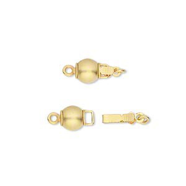 Clasp tab 1pkg2 satin gold-plated, 6mm round / safety latch, brass 1-strand image number 0