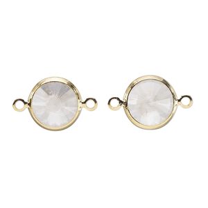 Link, Vintage Crystal&trade;, crystal and  gold-plated brass, crystal clear, 12mm rivoli. Sold per pkg of 2.