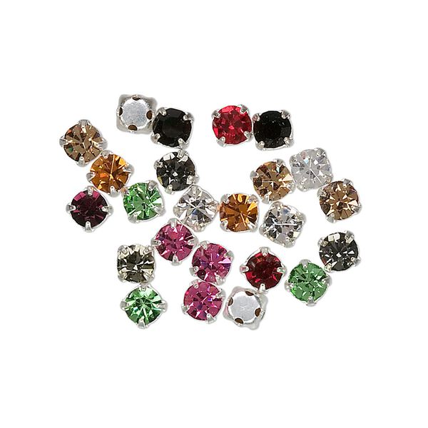 Bead mix 1pkg24, Czech glass and silver-plated brass, mixed colors, 4mm  rose mont&eacute;es. image number 0