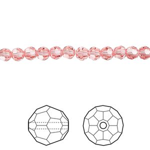 Bead 12pk rose peach, Crystal Passions&reg; 4mm round 5000