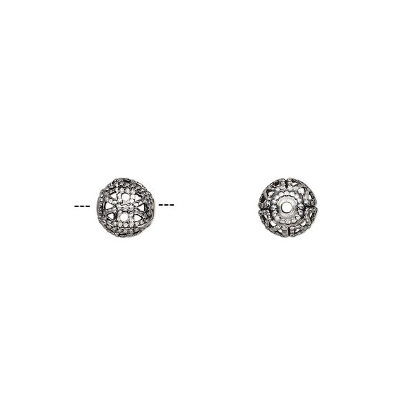 Bead 1pkg100 silver-plated, 6mm filigree round, brass antique image number 0