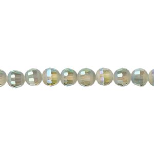 Bead 1pk 96 facets translucent peacock AB half-matte, Celestial Crystal&reg; 6mm round 8 inch