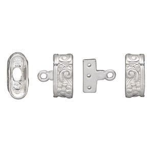 End bar 1pkg1 sterling silver, 13x6mm fancy oval cap / 10x7mm inside bar / 2sided / 11x3.5mm inside diameter, 3-strand