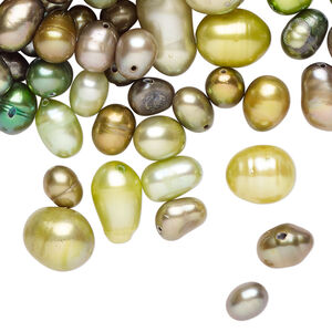 Freshwater pearl mix 1pkg1, top-drilled / center-drilled / herringbone-drilled rice / flat-sided rice, 2 ounce multi-green 3mm-14x12mm cultured