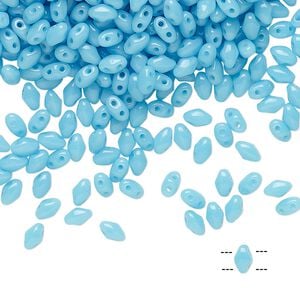 Bead, Preciosa Mini Twin&trade;, Mini Pressed Twin, Czech pressed glass, opaque turquoise blue, 4x2.5mm oval with (2) 0.7mm holes. Sold per 10-gram pkg.