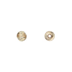 Bead 1pkg20 14Kt gold-filled, 6mm twisted corrugated round