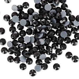 Flat back, hot-fix glass rhinestone, jet, 3.8-4mm faceted round, SS16. Sold per pkg of 144 (1 gross).
