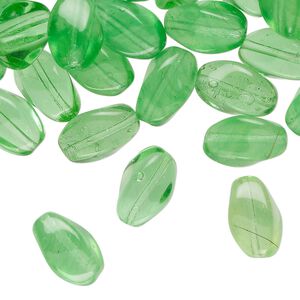 Bead, Czech pressed glass, translucent spring green, 13x9mm twisted 4-sided oval. Sold per 2-ounce pkg, approximately 60 beads.