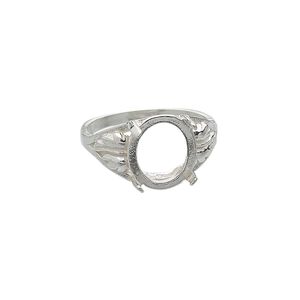 Ring, Sure-Set&trade;, sterling silver, two-leaf band with 12x10mm 4-prong oval setting, size 6. Sold individually.