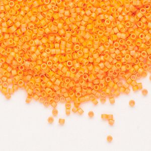 Seed bead, Delica&reg;, glass, pkg/250g, #11 round, opaque matte rainbow mandarin orange (DB-1593).