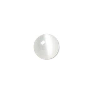 Cabochon, cat's eye glass (fiber optic glass), white, 12mm calibrated round, quality grade. Sold per pkg of 10.