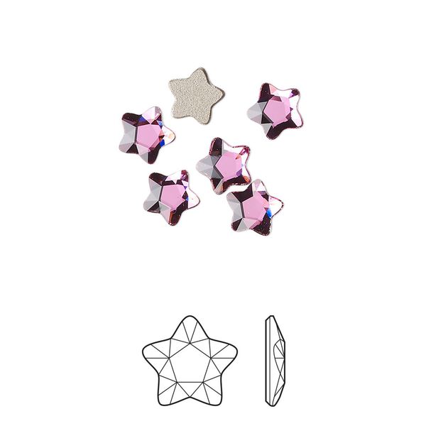 Flat back 360pk dark rose foil back, Swarovski&reg; 6mm star flower 2754 image number 0
