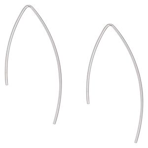 Ear wire 1pkg2 Argentium&reg; Silver, 40mm open marquise, 20 gauge 1 pair