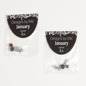 Drop assortment January 2pkg2, glass / antique silver-finished "pewter" (zinc alloy) / brass / steel, garnet red, 22x7mm bicone with lobster claw clasp / 24x9mm round with lobster claw clasp.