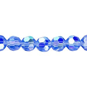Bead 1pk 32 facets translucent light blue AB, Celestial Crystal&reg; 8mm round 15.5-16 inch