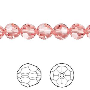 Bead 144pk rose peach, Crystal Passions&reg; 8mm round 5000