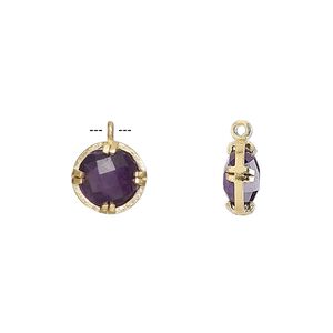 Drop, amethyst (natural) and gold-finished sterling silver, 10mm double-sided faceted round. Sold individually.