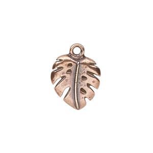 Charm, TierraCast&reg;, antique copper-plated pewter (tin-based alloy), 16x14.5mm monstera leaf. Sold individually.