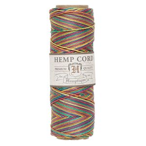 Cord, Hemptique&reg;, polished hemp, variegated rainbow, 0.5mm diameter, 10-pound test. Sold per 205-foot spool.