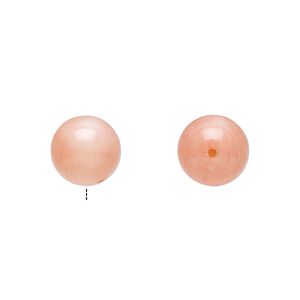 Bead, bamboo coral (dyed), pink, 9.5-10.5mm half-drilled round, Mohs hardness 3-1/2 to 4. Sold per pkg of 2.