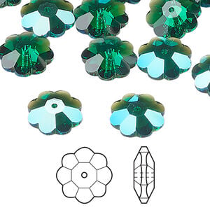 Margarita flower 1pkg144 majestic green shimmer, Swarovski&reg;, 12x4mm flower bead 3700