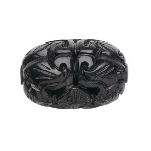 Jet 1pkg1, hand-carved oval bead natural 30x20mm