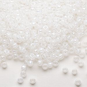 Seed bead, Dyna-Mites&trade;, glass, opaque ceylon pastel white, #8 round. Sold per 40-gram pkg.