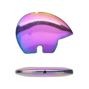 Hemalyke&trade; 1pkg2, electroplated half-drilled 2-sided Zuni bear drop 28x20mm