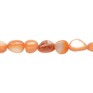 Mother-of-pearl shell 1pkg1, pebble bead 30 inch orange small to large