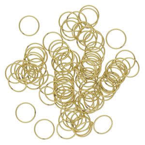 Jump ring 1pkg100 brass, 18mm soldered closed round, 20 gauge / 16.4mm inside diameter