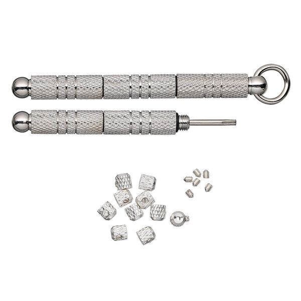 Screwdriver, Screw-Tite Crimps&trade;, silver-plated brass, 59mm with 10 crimps and 6 screws. Sold per set. image number 0