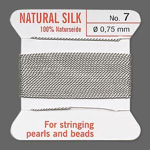 Thread, Griffin, silk, grey, size #7. Sold per 2-meter card (approximately 78 inches).