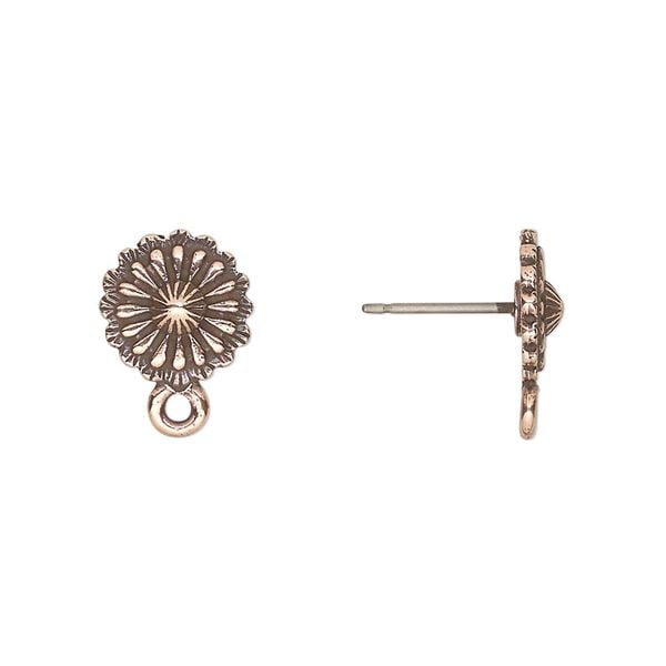 Earstud 1pkg10 TierraCast&reg; antique copper-plated pewter (tin-based alloy), 10mm round concho / closed loop / wild west collection, 20 gauge 5 pair image number 0