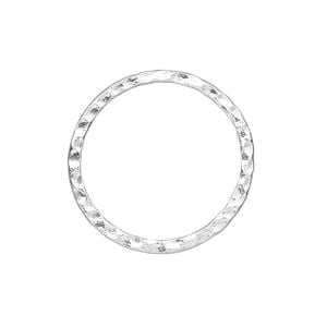 Component, silver-plated steel, 25mm double-sided hammered open round. Sold per pkg of 10.