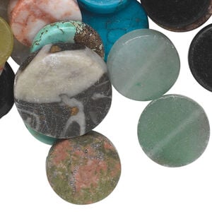 Multi-gemstone / glass 1pkg100, flat round bead mix 10-21mm