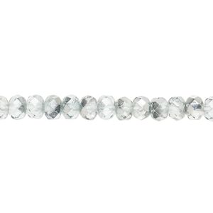 Bead, Czech fire-polished glass, icy teal, 5x4mm faceted rondelle. Sold per 15-1/2" to 16" strand.