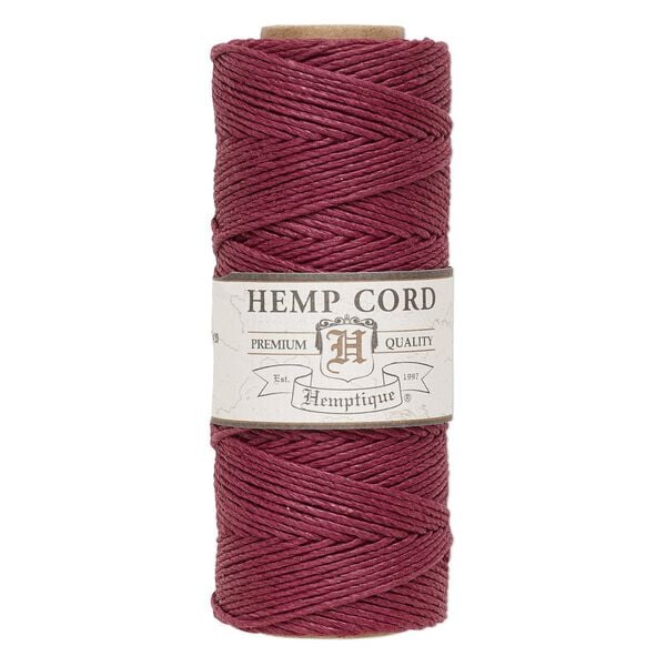 Cord, Hemptique&reg;, polished hemp, burgundy, 1mm diameter, 20-pound test. Sold per 205-foot spool. image number 0