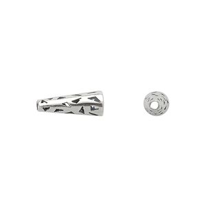 Cone, JBB Findings, antiqued sterling silver, 14x5mm with cutout triangles, 3.5mm inside diameter. Sold per pkg of 2.