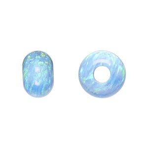 Bead, Dione&reg;, "opal" (silica and epoxy) (man-made), light blue, 14x9mm rondelle. Sold individually.