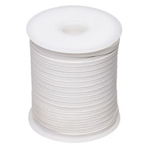 Cord, waxed cotton, white, 3mm flat. Sold per 25-meter spool.