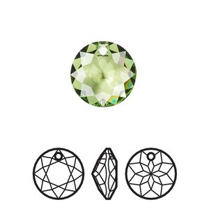 Drop 24pk peridot, Swarovski&reg; 14mm pendant classic cut 6430