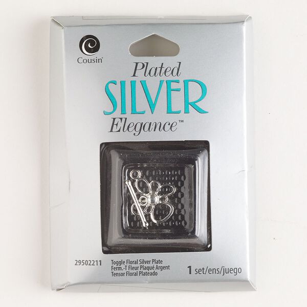 Clasp toggle 1pkg1 "pewter" (zinc alloy), 17mm flower, silver-finished 1-strand image number 0