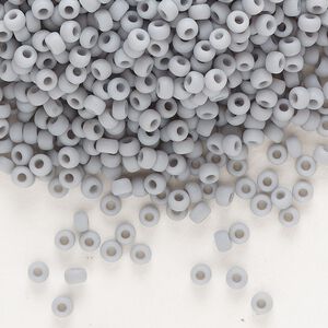 Seed bead, Miyuki, glass, pkg/250g, #8 rocaille, opaque matte grey, (RR-498F).