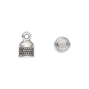 Cord end, TierraCast&reg;, glue-in, antique silver-plated pewter (tin-based alloy), 9x8mm with rope design, 4.7mm inside diameter. Sold per pkg of 20.
